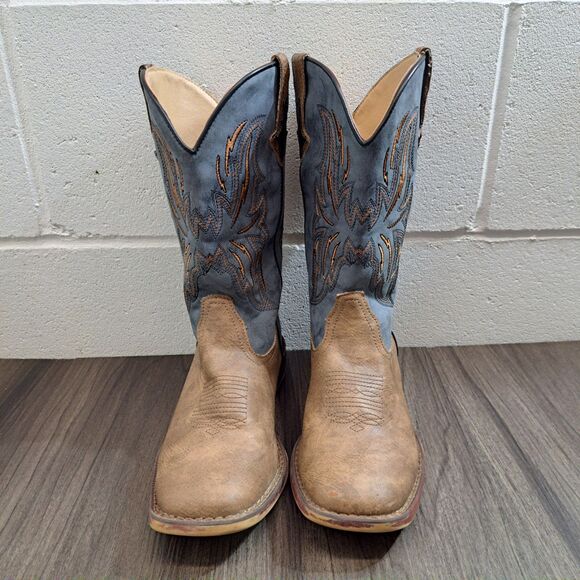 Roper Western Boots. Big Kids Brown Embroided Square Toe Cowboy Boots Size 5 - Picture 3 of 10